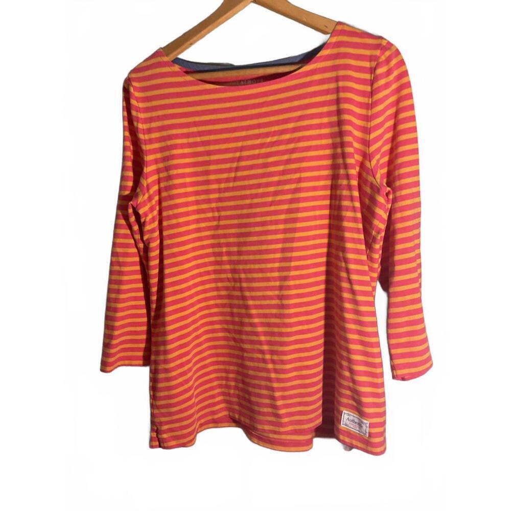 Talbots Women's Striped Long Sleeve Shirt, Orange and Coral Spring Ready! Large